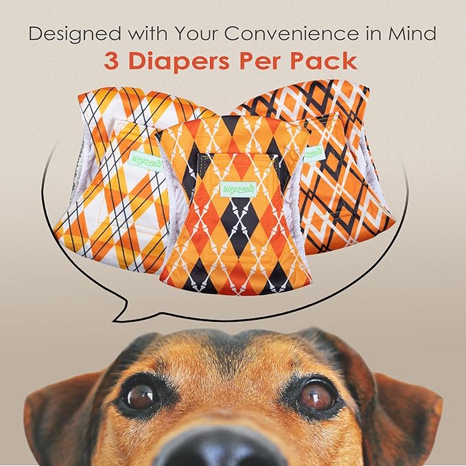 wegreeco Washable Male Dog Belly Band (Stylish Pattern)- Pack of 3 - Washable Male Dog Belly Wrap, Dog Diapers Male (Yellow Geometric, Medium)