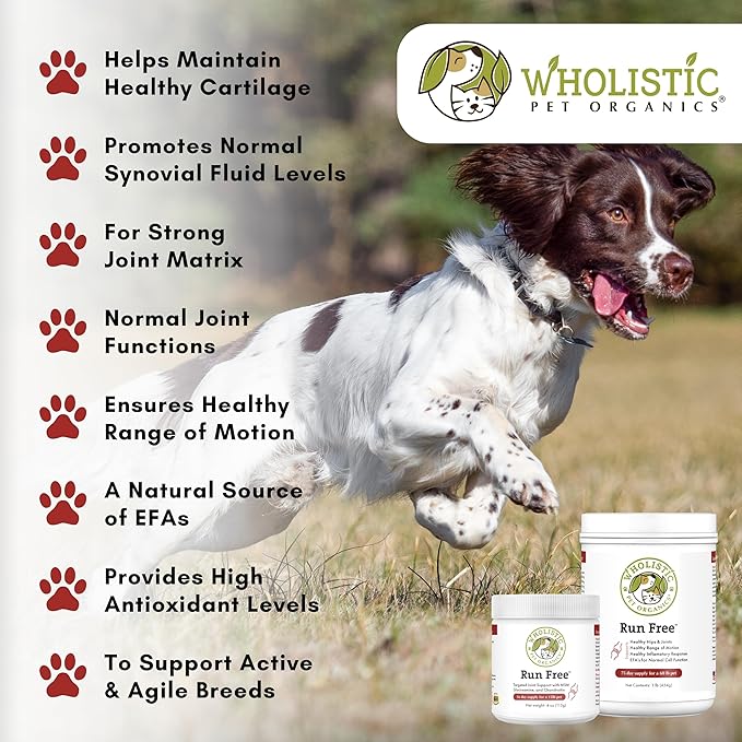 Wholistic Pet Organics Run Free - 8 Oz - Dog Joint Supplement for Senior Dogs, Glucosamine Chondroitin MSM, Dog Vitamins, Cat Joint Pain Relief