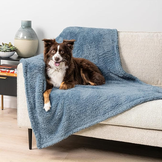 PetAmi Fluffy Waterproof Dog Blanket for Medium Large Dogs, Soft Warm Pet Sherpa Throw Pee Proof Couch Cover, Reversible Cat Bed Blanket Sofa Protector, Plush Washable Pad (Dusty Blue, 40x60)