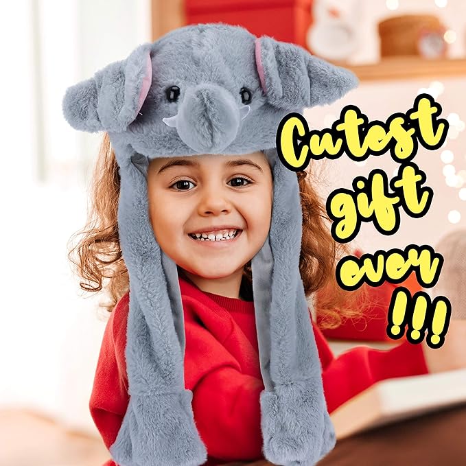 Animal Hat with Ears Moving Jumping Pop Up Beating Hat Plush Holiday Cosplay Dress Up Funny Gift for Kids