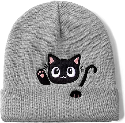 Cat Beanie Hats for Women Cute Cat Lovers Gifts Women's Winter Animal Knitted Hats for Girls