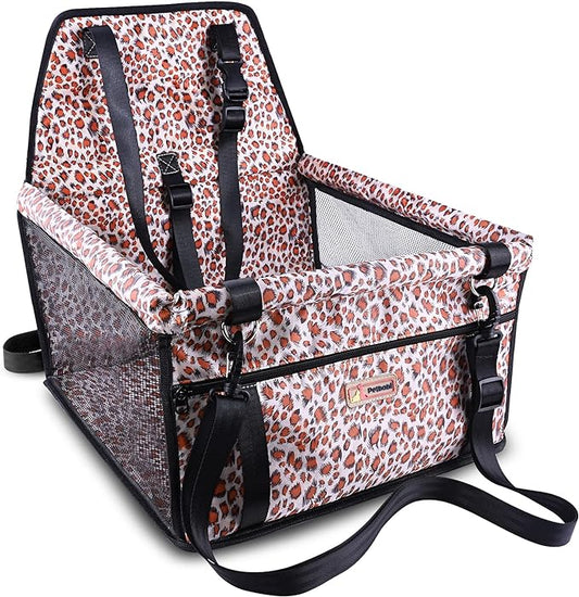Petbobi Small Dog Car Seat, Dog Car Booster Seat for Small Medium Dogs 5-15 lbs, Foldable Front Seat Safety with Sturdy PVC Tube Frame, Breathable Mesh, Leopard Print