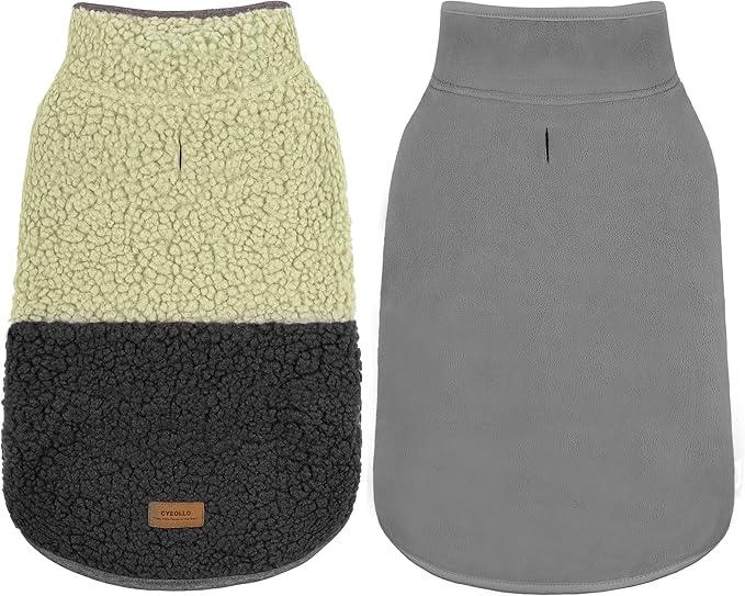 cyeollo Warm Dog Coat Sherpa Dog Winter Coat, Reversible Fleece Dogs Jackets Sweater Vest for Small Dogs Male with Leash Hole, Soft Cold Weather Pet Clothes, Khaki L