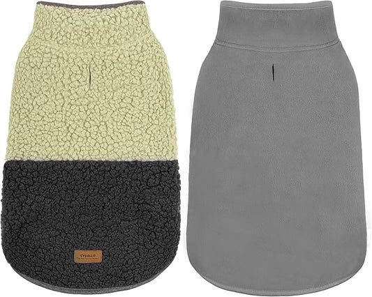 cyeollo Warm Dog Coat Sherpa Dog Winter Coat, Reversible Fleece Dogs Jackets Sweater Vest for Small Dogs Male with Leash Hole, Soft Cold Weather Pet Clothes, Khaki L