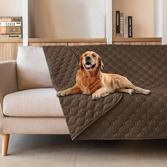 gogobunny 3X Stronger Waterproof Pet Blanket, Scratch Proof Furniture Protector for Dogs Cats, Reversible Cover 82x102 Inch, Dark Chocolate