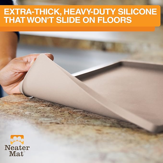 Neater Pet Brands Neater Mat Pet Mats for Food and Water, Cat & Dog Bowl Mat Waterproof Silicone, Feeding Tray, Dog Food Mats for Floors, Placemat w/ Raised Edge for Under Bowls, 19” x 12”, Cappuccino