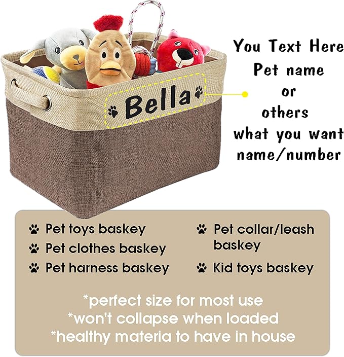 PET ARTIST Collapsible Dog Toy Storage Basket Bin with Personalized Pet's Name - Rectangular Box Chest Organizer for Clothing, Apparel & Accessories