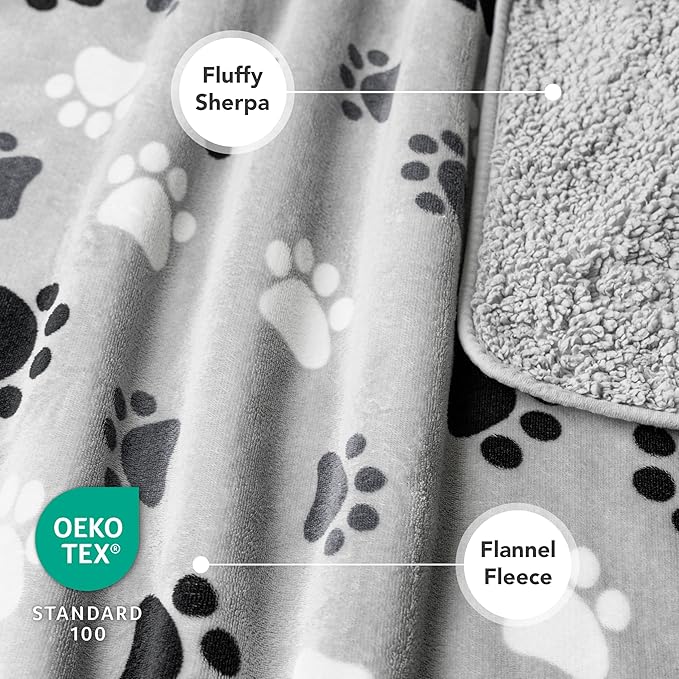 PetAmi Waterproof Dog Blanket - Pee Proof for Extra Large Dogs, Reversible for Puppy & Cat, Soft Dog Crate Cover, Queen 90x90 Paw Gray