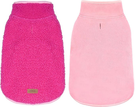 cyeollo Warm Dog Coat Sherpa Dog Winter Coat, Reversible Fleece Doggie Jackets Sweater Vest for Small Dogs Male with Leash Hole, Soft Cold Weather Pet Coats, Fuchsia S