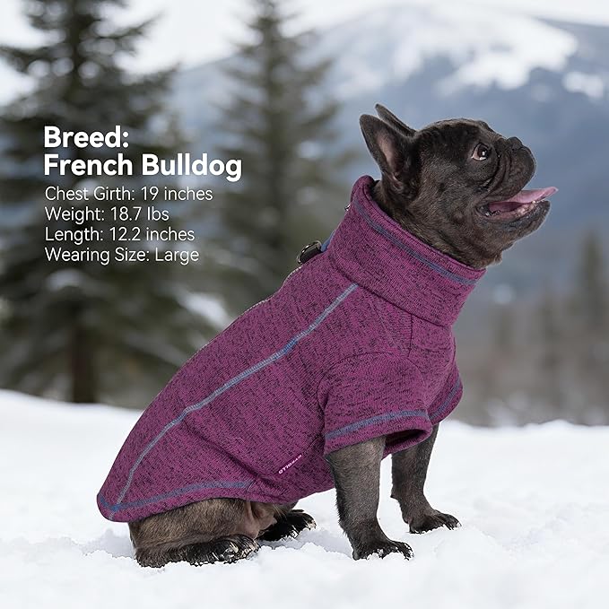 cyeollo Warm Dog Sweater with Zipper, Doggy Reflective Highneck Jackets with D Ring Step in Dog Winter Coats Fleece Female Stretchy Dogs Sweaters Pet Clothes for Medium Dogs, Purple XL