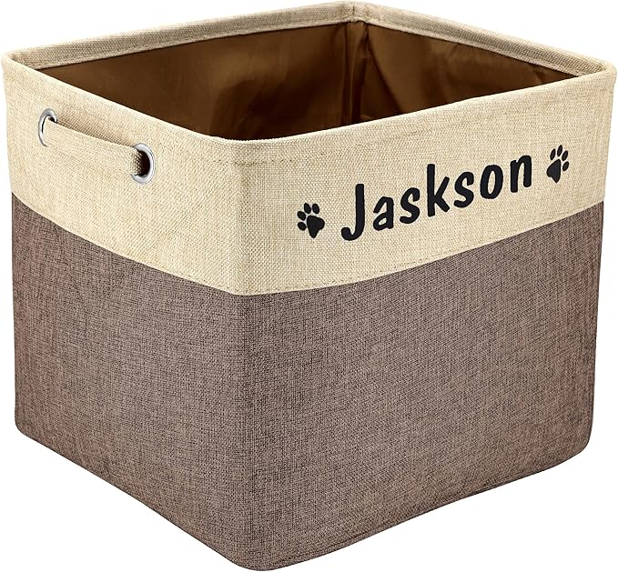 PET ARTIST Collapsible Toy Storage Basket Bin With Personalized Pet's Name - Rectangular Box Chest Organizer for Dog Toys, Clothing, Apparel & Accessories (Coffee Big One)