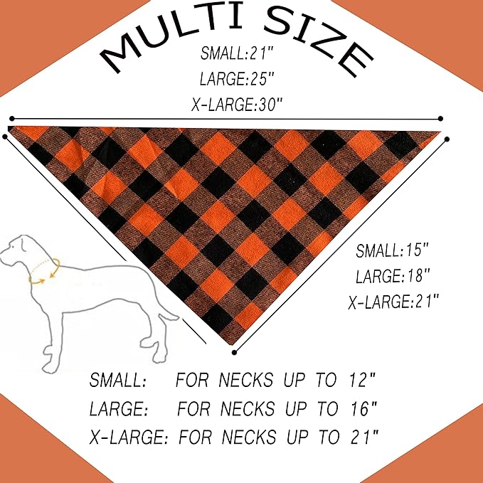 Realeaf Fall Thanksgiving Dog Bandanas 2 Pack, Orange Plaid Pet Scarf for Boy and Girl, Premium Durable Fabric, Holiday Halloween Bandana for Medium and Large Dogs (Large)