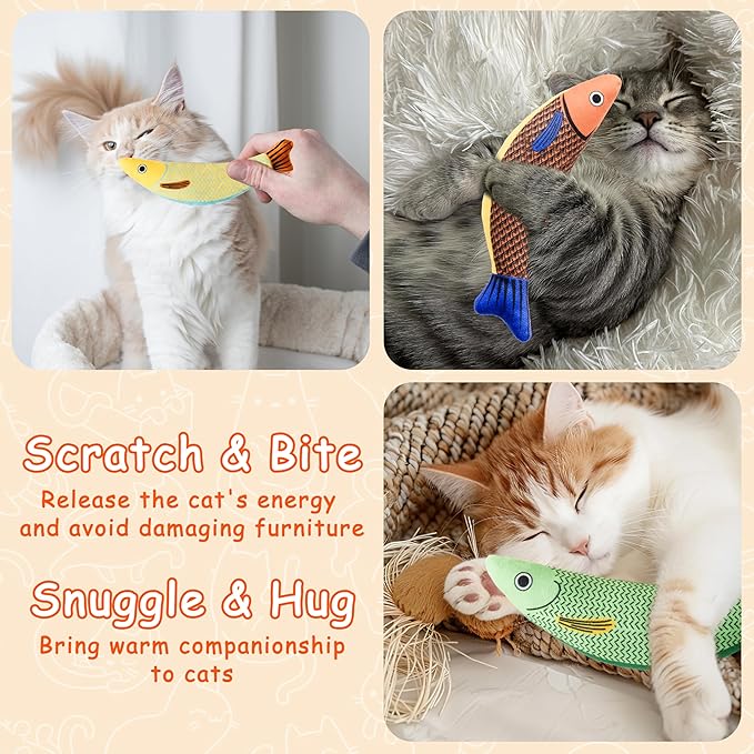 Soft Catnip Toys Fish, 3 Pack Bell Sound Cat Toys, Interesting Indoor Cat Kicker Toys, Durable and Highly Interactive Catnip Toys (Knife Fish)
