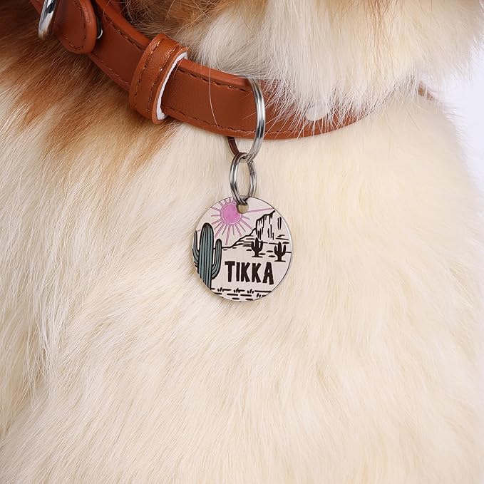 MYXGY Colorful Dog Tags Personalized, Engraved Dog Tags with Colored Printing for Pets, Customizable Cat Collar Holder Tag (Cactus)