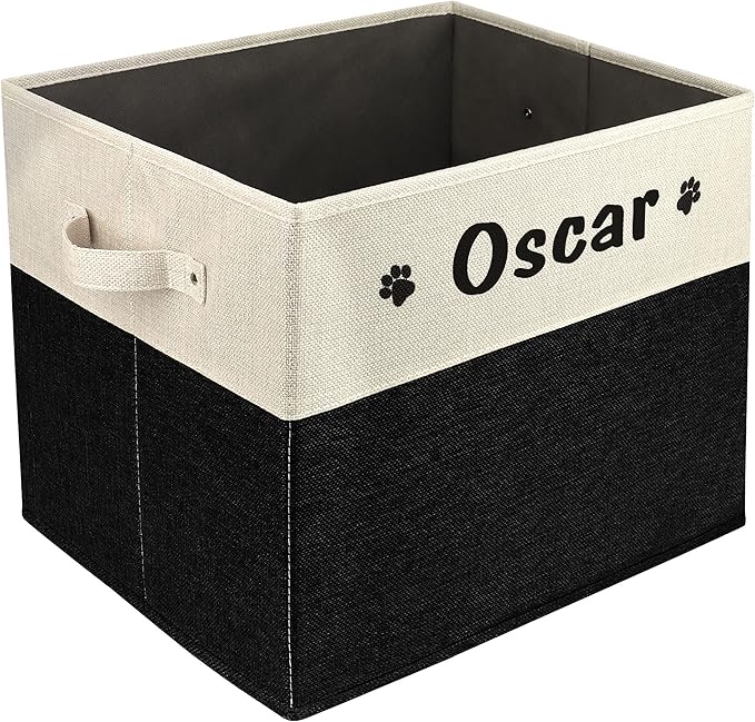 PET ARTIST Large Dog Toy Basket, Custom Toy Bin Box Personalized with Pet's Name, Collapsible Pet Storage Baksets With Handle for Toys,Blankets,Accessories- Black