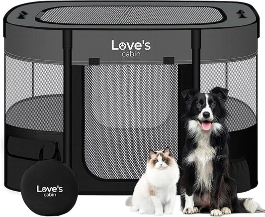 Love's cabin Pet Puppy Dog Playpen, Medium Dog Tent Crates Cage Indoor/Outdoor, Portable Exercise Playpen for Cat, Foldable Pop Up Dog Kennel Playpen with Carring Case (M, Grey)