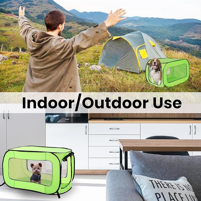 Beatrice Home Fashions Portable, Collapsible, Pop Up Kennel Travel Cat and Dog Crate, 36" L x 22" W x 22" H, Green