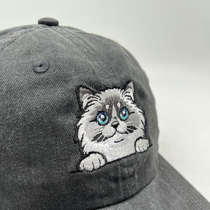 Black Cat Hat,Ragdoll Cat Embroidered Adjustable Cotton Baseball Cap for Men Women,Gifts for Cat Lovers