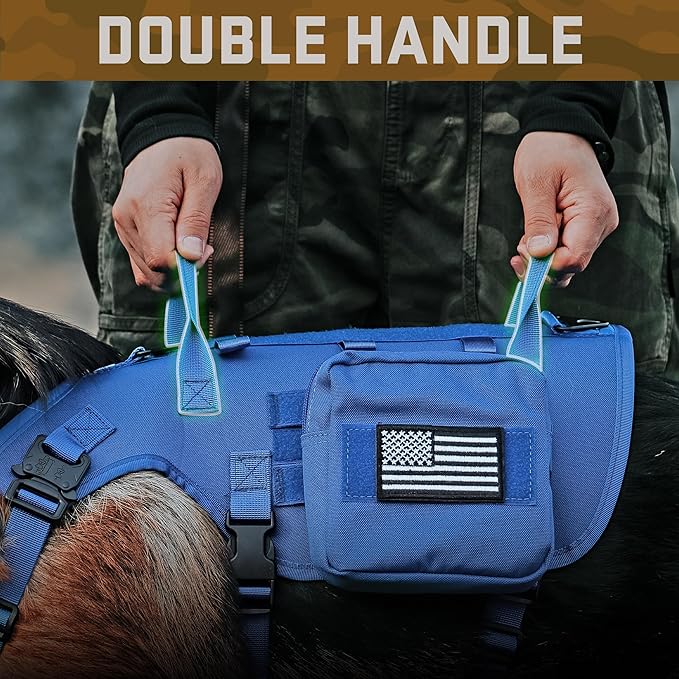 Forestpaw Tactical Dog Harness for Large Dogs,Tactical Dog Collar with Bungee Leash Set,No Pull Military Dog Harness for Walking Training,Adjustable for Medium Large Dogs,Blue,Chest 15.5-25.5"