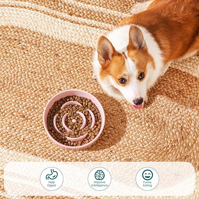 vancasso Slow Feeder Dog Bowl, 1.5 Cups Ceramic Slow Feeder for Medium Breed, Puzzle Maze Food Dog Bowl for Fast Eater, Pink