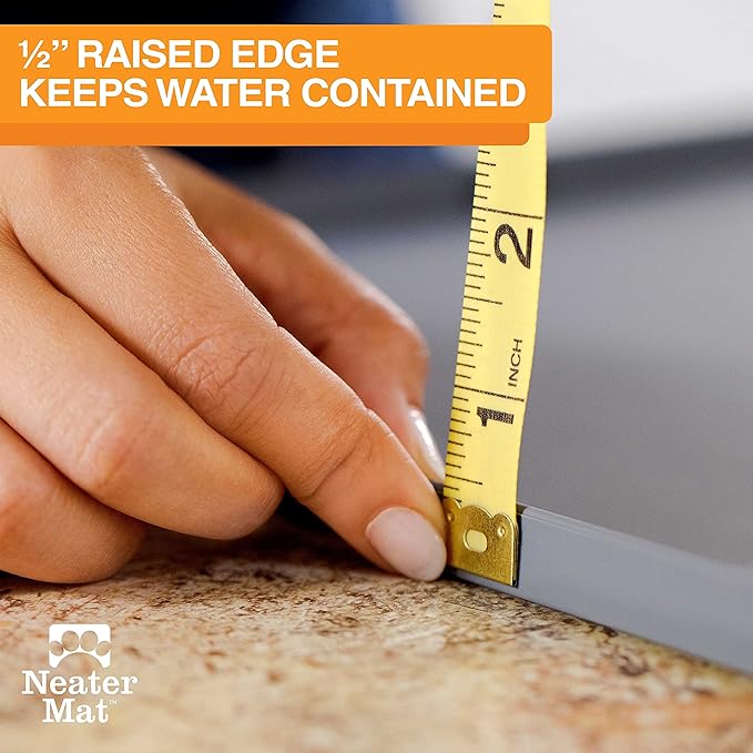 Neater Pet Brands Neater Mat Pet Mats for Food and Water, Cat & Dog Bowl Mat Waterproof Silicone, Feeding Tray, Dog Food Mats for Floors, Placemat w/Raised Edge for Under Bowls, 19" x 12", Grey