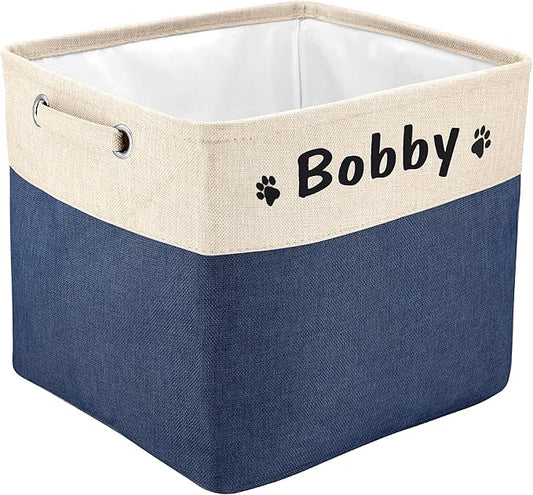 PET ARTIST Collapsible Dog Toy Storage Basket Bin with Personalized Pet's Name - Rectangular Storage Box Chest Organizer for Toys, Clothing, Apparel & Accessories