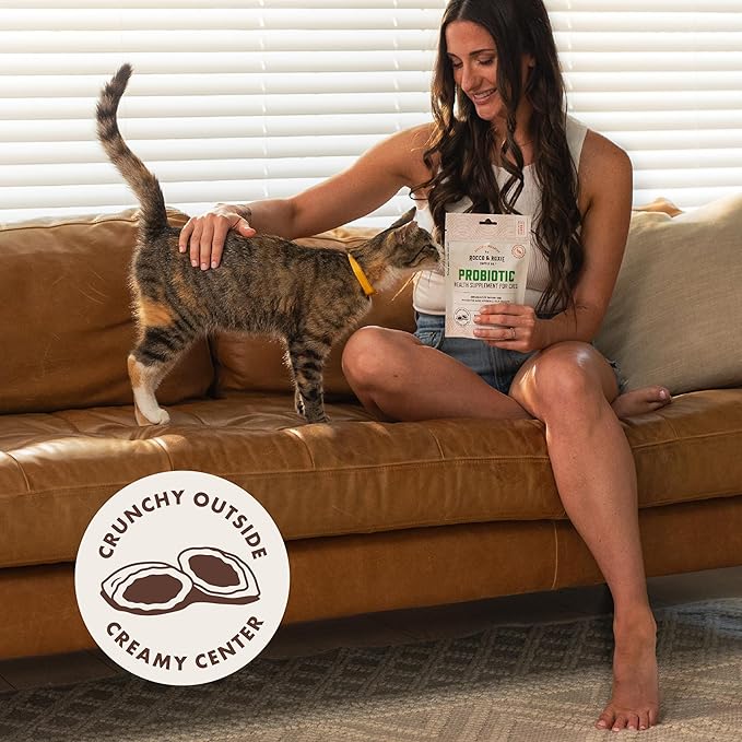 Rocco & Roxie Cat Probiotics, Health Supplement for Cats, Prebiotic & Postbiotic for Digestive + Gut Support, Constipation Relief, Anti Diarrhea, Supplements & Vitamins, Chicken Flavored Crunchy Chews