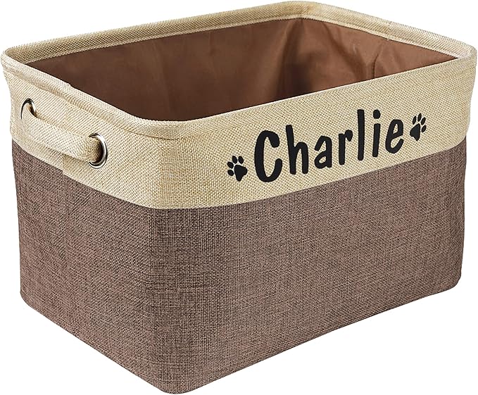 PET ARTIST Collapsible Dog Toy Storage Basket Bin with Personalized Pet's Name - Rectangular Box Chest Organizer for Clothing, Apparel & Accessories