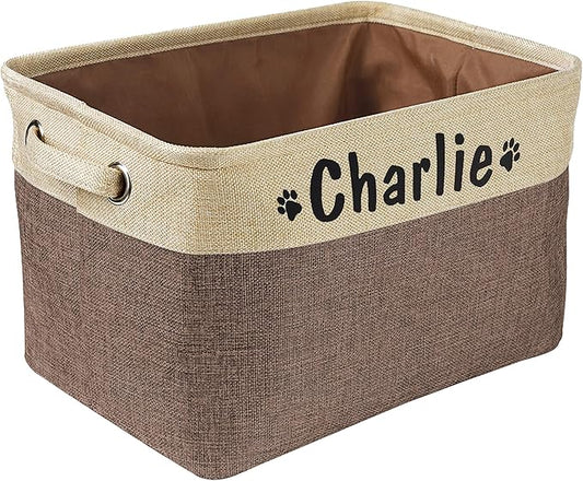 PET ARTIST Collapsible Dog Toy Storage Basket Bin with Personalized Pet's Name - Rectangular Box Chest Organizer for Clothing, Apparel & Accessories