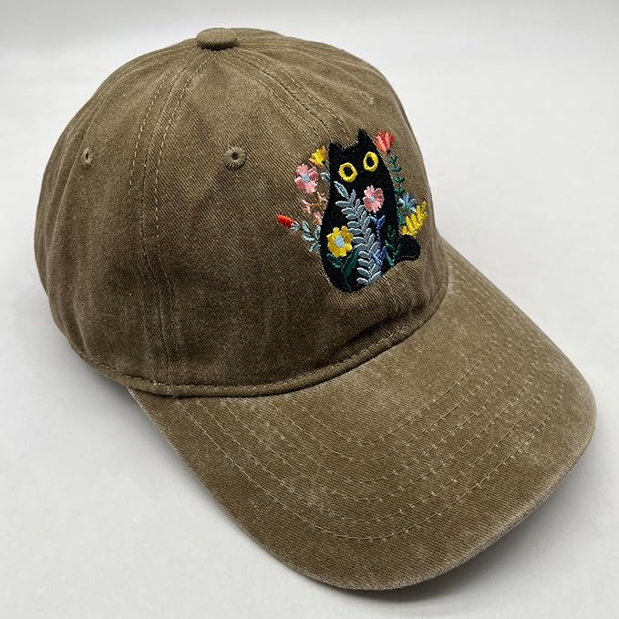 Black Cat Hat,Ragdoll Cat Embroidered Adjustable Cotton Baseball Cap for Men Women,Gifts for Cat Lovers