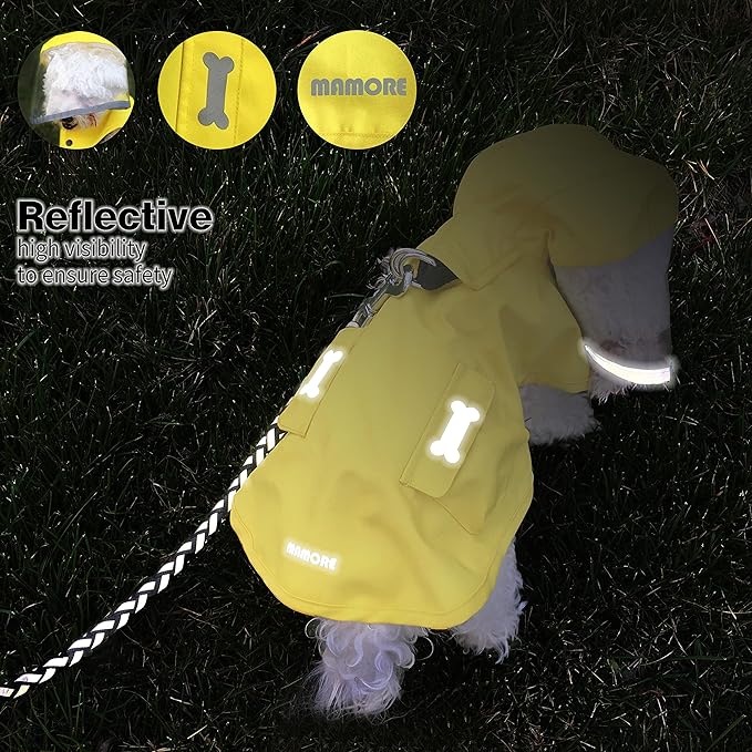 Waterproof Dog Raincoat, Adjustable Reflective Lightweight Pet Rain Clothes with Poncho Hood (Medium, Yellow)