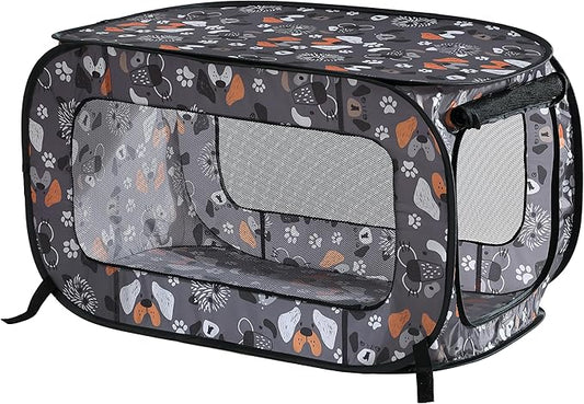 Beatrice Home Fashions Portable, Collapsible, Pop Up Kennel Travel Cat and Dog Crate, 32.5" L x 19.5" W x 19.5" H, Face of Love