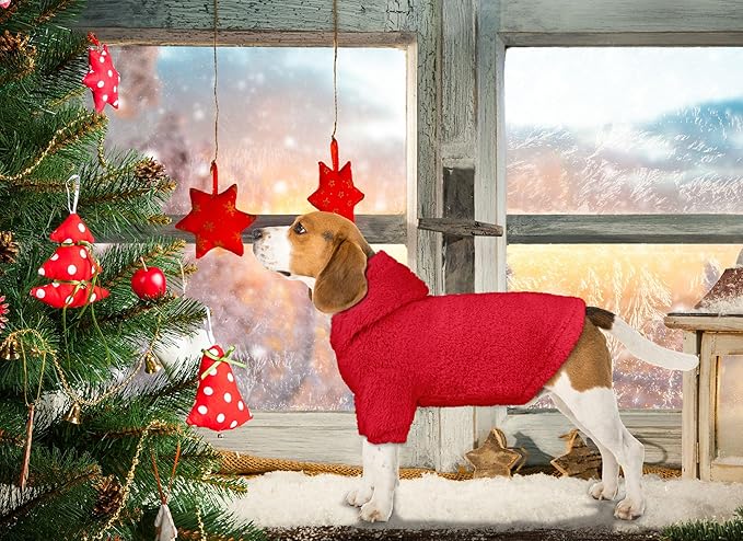 Fuzzy Dog Sweaters for Medium Dogs Dog Hoodie Sweater Clothes Warm Soft Cozy Pet Coats Hooded Sweatshirt Medium Pet Hoodie(Red-M)