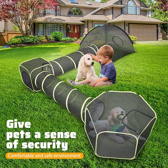 Wilwolfer 5 in 1 Cat Enclosure - Outdoor Cat Tent with Tunnel & House - Portable Pet Playpen for Cats, Puppies & Small Animals