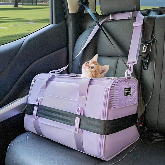 Petsfit 18 X 11 X 11 Airline Approved & Cat Car Carrier with Patent Safety Buckles, Escape-Proof Zippers & Mesh Side, Keeps Pets Secure in Cars, Comfy on Trips & Easy to Carry — Gift for Pet Lovers