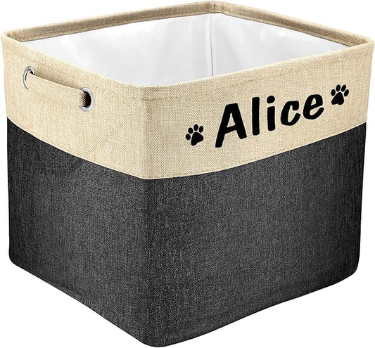 PET ARTIST Collapsible Dog Toy Storage Basket Bin with Personalized Pet's Name - Rectangular Storage Box Chest Organizer for Toys, Clothing, Apparel & Accessories (Black Big One)