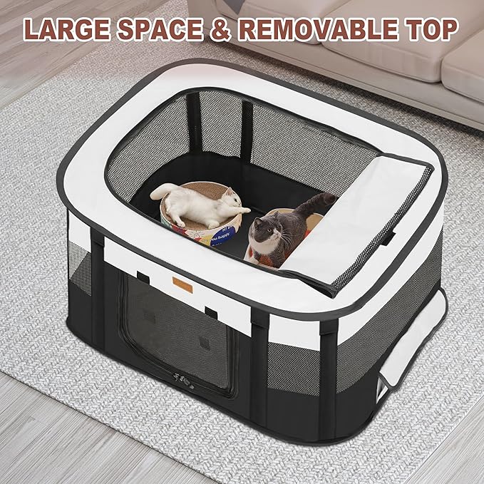 Dog Playpen - Foldable Cat Play Pens for Pubby,Kitten, Rabbit,Portable Pet Tent with Carring Bag for Indoor/Outdoor Travel Camping (Black-Small)