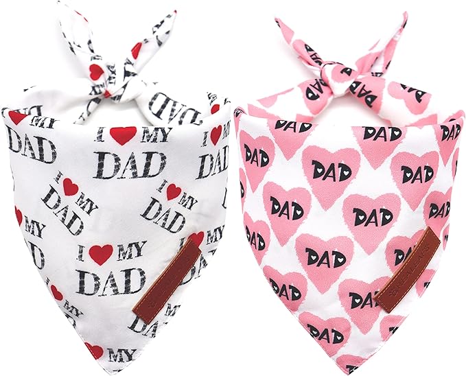 Realeaf Fathers Day Dog Bandanas 2 Pack, Reversible I Love My Dad Pet Scarf for Boy and Girl, Premium Durable Fabric, Bandana for Small Medium Large and Extra Large Dogs (Large)
