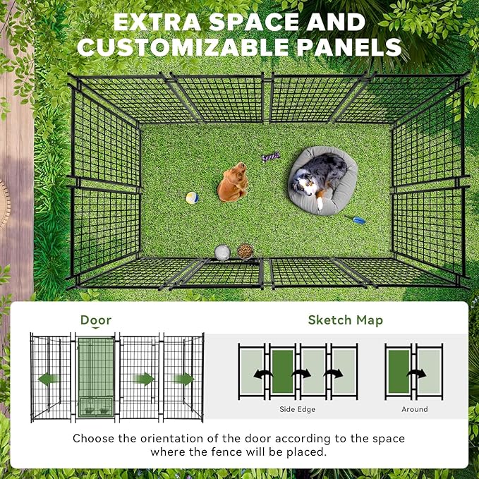 Oranland 8x4x6FT Outdoor Dog Kennel, Heavy Duty Welded Wire Steel Dog kennels with Secure Lock for Outside, Dog Pen with Waterproof Roof Cover and 2 Rotating Dog Bowls