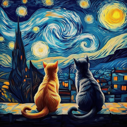 Cat Jigsaw Puzzle 1000 Pieces for Adults – Van Gogh Starry Night Art Puzzles, Difficult 1000 Piece Puzzle with Letters on Back, Premium Chunky Paper Fit, Gift for Game Night, Travel, Birthday