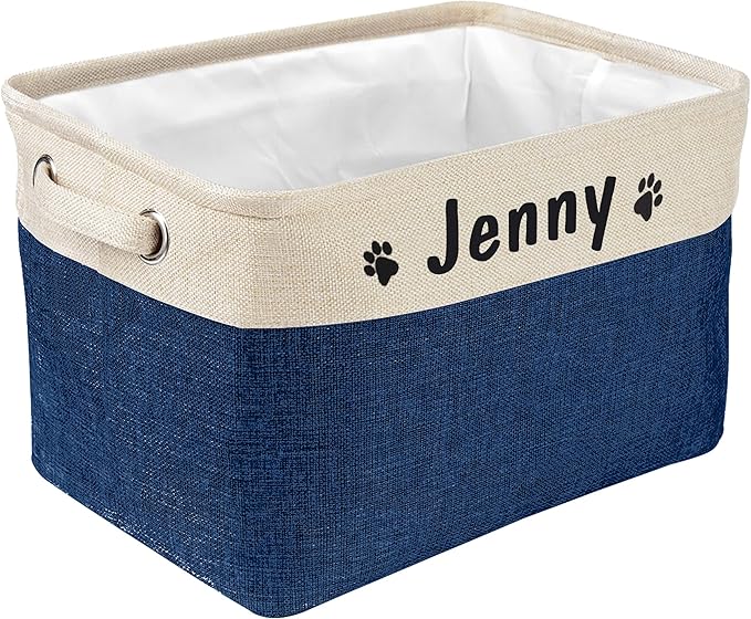 PET ARTIST Collapsible Dog Toy Storage Basket Bin with Personalized Pet's Name - Rectangular Storage Box Chest Organizer for Dog Toys,Clothing,Apparel & Accessories-Navy Blue
