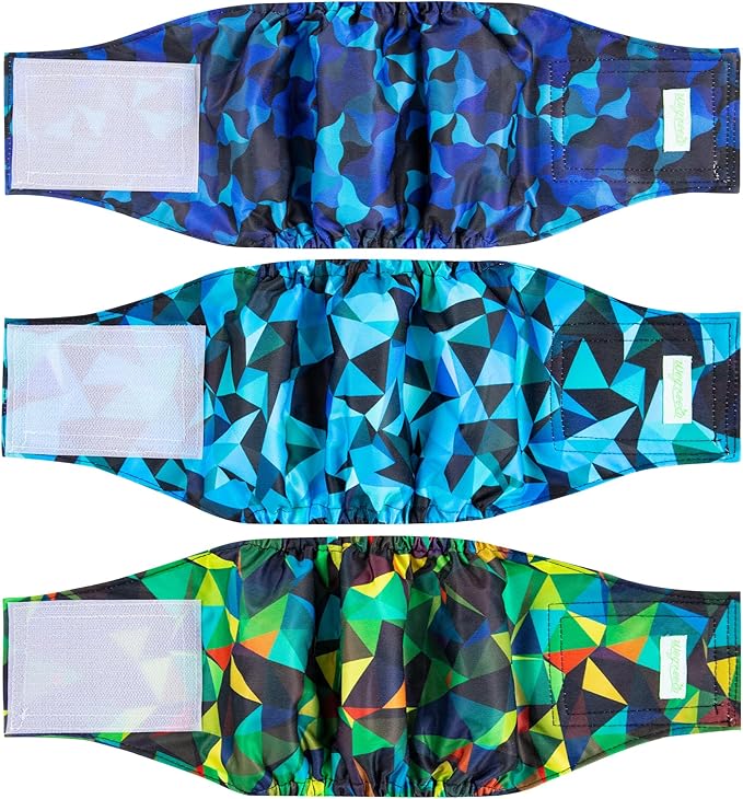 wegreeco Washable Male Dog Belly Band (Stylish Pattern)- Pack of 3 - Male Dog Belly Wrap, Dog Diapers Male (Abstract Geometrical Blue, Medium)