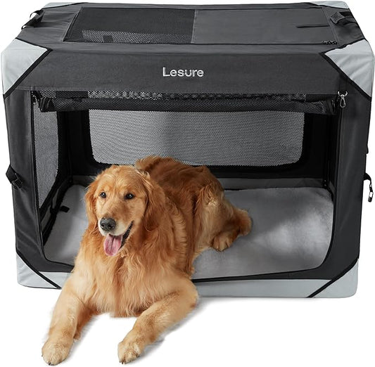 Lesure Collapsible Dog Crate - Portable Travel Kennel for Extra Large Dog, 4-Door Pet Crate with Mesh Windows, Indoor & Outdoor, Charcoal Gray