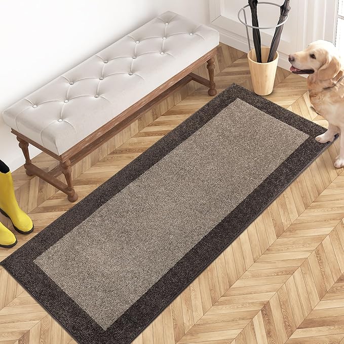 PURRUGS Dirt Trapping Door Mat 24" x 60", Non-Slip/Skid Machine Washable Entryway Rug, Shoes Scraper, Throw Rug, Super Absorbent Area Rug for Muddy Wet Shoes and Paws, Grayish Brown & Coffee