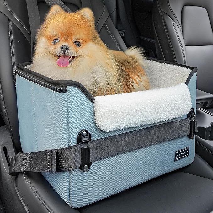 PETSFIT Dog Car Seats for Small Dogs – Patented Safety Buckles – Safety Tether – Foldable Travel Dog Booster Car Seat Reduces Anxiety & Road Trips – Stable Frame, Fits Front/Back Seat (Mint Green)