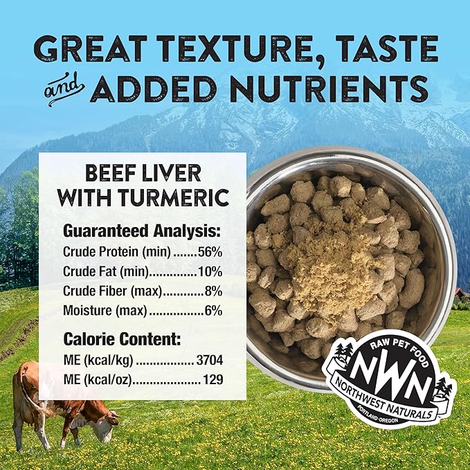 Northwest Naturals Freeze-Dried Beef Liver with Turmeric - Functional Topper for Dogs and Cats- Healthy, Limited Ingredients, Human Grade Pet Food, All Natural, Proudly Made in USA, 4.5 Oz (Pack of 2)