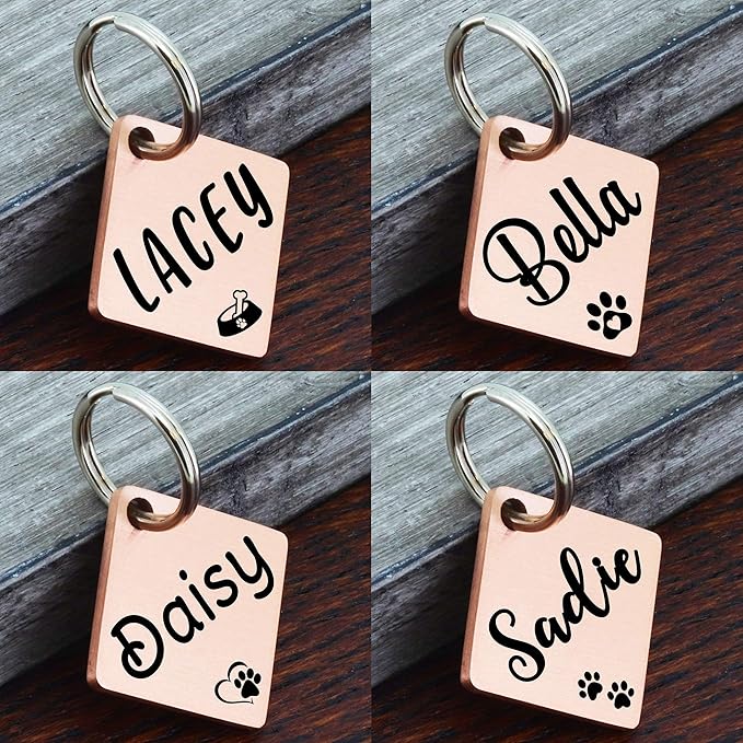 Ultra Joys Dog ID Tag, Custom Dog Tag Personalized Cat Tag, Pet ID Tag, Brushed Stainless Steel Diamond Dog Tag Rose Gold Large