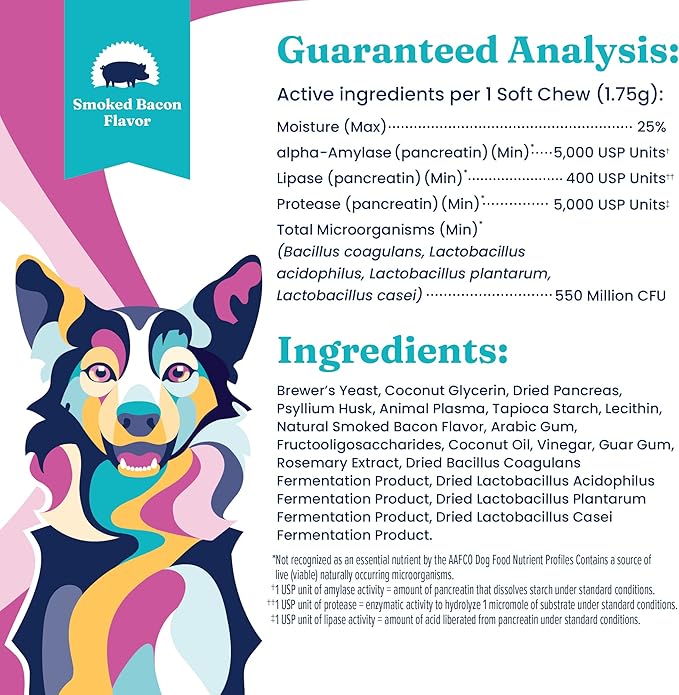 Solid Gold Dog Probiotics for Digestive Health - Probiotics for Dogs with Fiber & Digestive Enzymes for Bowel Support & Gut Health - Bacon Flavor Soft Chews to Support Digestion for All Ages - 60ct