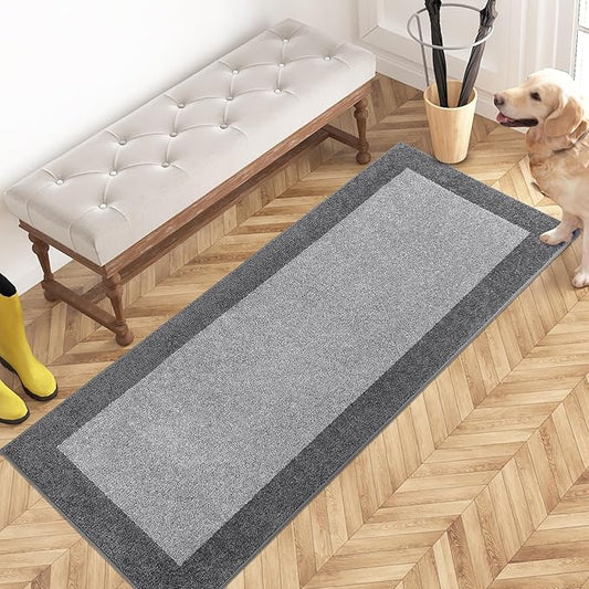 PURRUGS Dirt Trapping Door Mat 24" x 60", Non-Slip/Skid Machine Washable Entryway Rug, Shoes Scraper, Throw Rug, Super Absorbent Area Rug for Muddy Wet Shoes and Paws, Light Grey & Grey