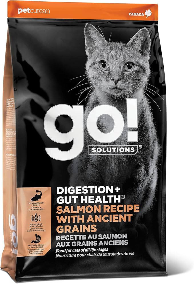 Go! Solutions Digestion + Gut Health, Dry Cat Food, Salmon Recipe with Ancient Grains, 3 lb Bag